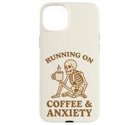 Design retrò divertente con scheletro "Running On Coffee & Anxiety" Custodia per iPhone 15 Plus