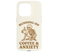 Design retrò divertente con scheletro "Running On Coffee & Anxiety" Custodia per iPhone 15 Pro