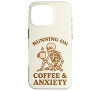 Design retrò divertente con scheletro "Running On Coffee & Anxiety" Custodia per iPhone 16 Pro