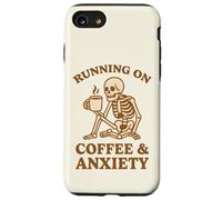 Design retrò divertente con scheletro "Running On Coffee & Anxiety" Custodia per iPhone SE (2020) / 7 / 8