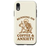 Design retrò divertente con scheletro "Running On Coffee & Anxiety" Custodia per iPhone XR