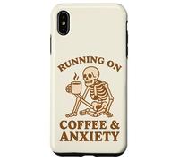 Design retrò divertente con scheletro "Running On Coffee & Anxiety" Custodia per iPhone XS Max