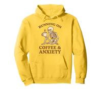 Design retrò divertente con scheletro "Running On Coffee & Anxiety" Felpa con Cappuccio