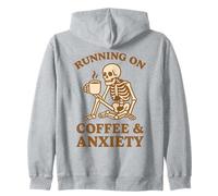 Design retrò divertente con scheletro "Running On Coffee & Anxiety" Felpa con Cappuccio