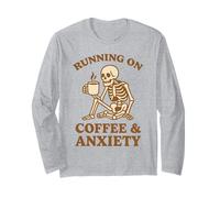Design retrò divertente con scheletro "Running On Coffee & Anxiety" Maglia a Manica