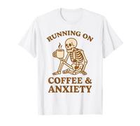 Design retrò divertente con scheletro "Running On Coffee & Anxiety" Maglietta