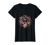 Design retrò Floreale Romantico con Scritta Here Comes The Bride Maglietta