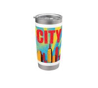 Design retrò pop art colorato con grattacieli urbani Bicchiere termico in acciaio inox doppia parete