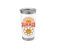 Design Retro Sole Felice e Fiori Estivi Bicchiere termico in acciaio inox doppia parete