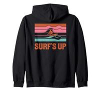 Design retrò Surfs Up, tavola da surf e Ocean Beach Vibes Felpa con Cappuccio