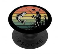 Design retrò vintage per amanti della pesca al tramonto per papà e uomo PopSockets PopGrip Adesivo