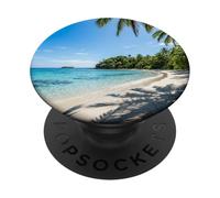 Design scenico tropicale con palme sulla riva dell'oceano PopSockets PopGrip Adesivo