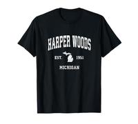 Design Sportivo Vintage Harper Woods Michigan Mi Maglietta