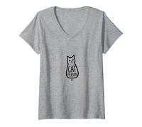 Design Stravagante per Amanti dei felini Maglietta con Collo a V, Donna, Grigio Melange, L