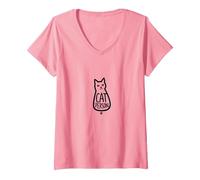 Design Stravagante per Amanti dei felini Maglietta con Collo a V, Donna, Rosa, L