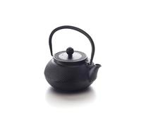Design - Teiera in ghisa di ispirazione giapponese, 600 ml, interno smaltato, resistente al calore, resistente al forno, manico pieghevole, elegante bollitore per tè sfuso, nero