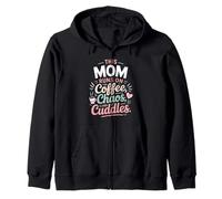 Design "This Mom Runs on Coffee Chaos and Cuddles" Felpa con Cappuccio