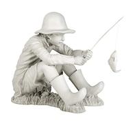 Design Toscano A pesca, giovane pescatore Statua da giardino, poliresina, pietra bicolore, 43 cm