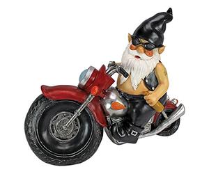Design Toscano Axle Grease lo gnomo motociclista da giardino Statua con motocicletta, poliresina, a colori, 33 cm