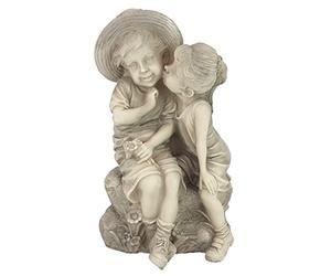 Design Toscano Bambini che si scambiano un bacio Bambino e Bambina Statuetta decorativa da esterni, poliresina, pietra antica, 35,5 cm