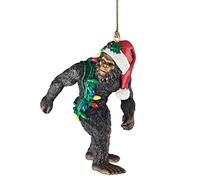 Design Toscano Bigfoot lo Yeti delle feste con il cappello di Babbo Natale Spiritosa decorazione per albero di Natale, poliresina, a colori, 7,5 cm