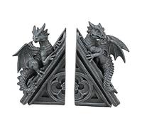 Design Toscano Decorazione in stile gotico Il Castello del Drago Statuette decorative reggilibri, poliresina, pietra grigia, 20,25 cm, confezione da due