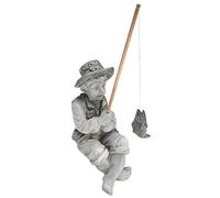Design Toscano Frederic il piccolo pescatore di Avignone Ragazzo che pesca Statuetta da giardino, poliresina, pietra bicolore, 38 cm