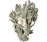 Design Toscano Il timido spiritello della foresta Faccia d'albero Decorazione mistica Sculturale murale, poliresina, pietra bicolore, 33 cm