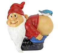 Design Toscano Loonie Moonie con le natiche al vento Statuetta da giardino Gnomo, poliresina, a colori, Grande 30,5 cm