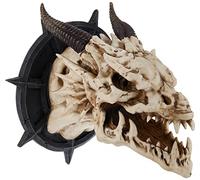 Design Toscano Trofeo con teschio di Drago con le corna Decorazione in stile gotico da parete, poliresina, avorio antico, 25 cm