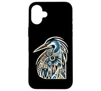 Design tribale blu airone marino uccello Custodia per iPhone 16 Plus