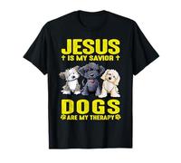Design unico con scritta in lingua inglese "Jesus Is My Savior Dogs Are My Therapy Maglietta