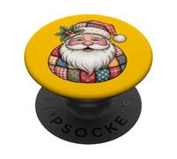 Design vintage con Babbo Natale e patchwork per le vacanze PopSockets PopGrip Adesivo