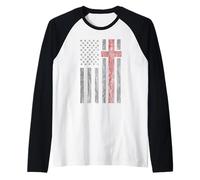 Design Vintage con Bandiera degli Stati Uniti d'America Maglia con Maniche Raglan