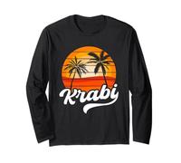 Design Vintage da Viaggio con Palme al Tramonto Krabi retrò Maglia a Manica