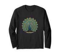 Design vintage retrò con pavone bello colorato uccello arte Maglia a Manica