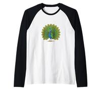 Design vintage retrò con pavone bello colorato uccello arte Maglia con Maniche Raglan