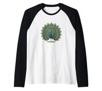 Design vintage retrò con pavone bello colorato uccello arte Maglia con Maniche Raglan