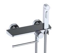 Design WC/bidet doccetta con ripiano e portarotolo, set completo con miscelatore a parete con valvola G1/2", ripiano integrato e porta rotolo di carta