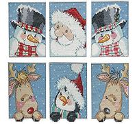 Design Works - Ornamenti Natalizi Quadrati in Plastic Canvas, Motivo: i Simpatici Amici di Babbo Natale, Multicolori