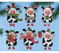 Design Works Tobin Ornamenti Natalizi in Plastic Canvas, Motivo: Mucche, Multicolori