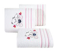 Design91 - Asciugamano per Bambini, 70 x 140 cm, Motivo: Orsacchiotto e Orsacchiotto, 70 x 140 cm, Colore: Bianco/Rosa