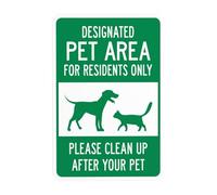 Designated Pet Area For Residents Only Please Clean Up After Your Pet With Dog And Cat Warning Sign, Dog Park Security Metal Signs for Business Wall Safety Caution Custom Decor 20,3 x 30,5 cm