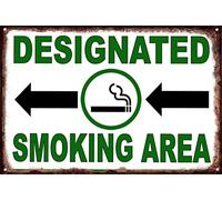 Designated Smoking Area Arrow Left 20,3 x 30,5 cm, targa in latta antiruggine, laminata per resistente ai raggi UV, alle intemperie, ai graffi, all'acqua e allo sbiadimento, per uffici e luoghi