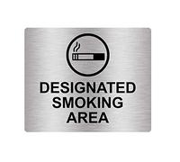 Designated Smoking Area Segno Adesivo Adesivo Avviso Metallico Argento Inciso Nero con Icona Universale Simbolo e Testo (Dimensioni 120 mm x 100 mm) (Argento)
