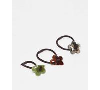 DesignB London - Confezione da 3 elastici per capelli in tonalità neutre con fiori in resina-Neutro No Size