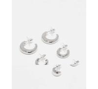 DesignB London - Confezione da 3 orecchini a cerchio effetto goccia argentati-Argento No Size
