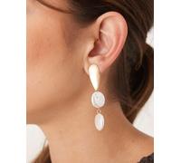 DesignB London - Orecchini a bottone color oro spazzolato con doppia perla pendente No Size