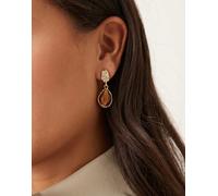 DesignB London - Orecchini a bottone dorati effetto fuso con pietra pendente marrone-Oro No Size