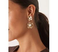DesignB London - Orecchini pendenti dorati con fiori e perle-Oro No Size